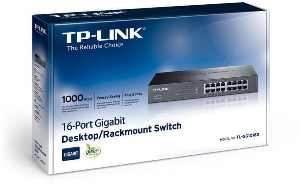 TP-LINK 16-PORT GIGABIT DESKTOP/RACKMOUNT SWITCH TL-SG1016D-محول شبكة تي بي لنك 16 منفذ جيجا بايت مكتبي/وحدة سيرفر