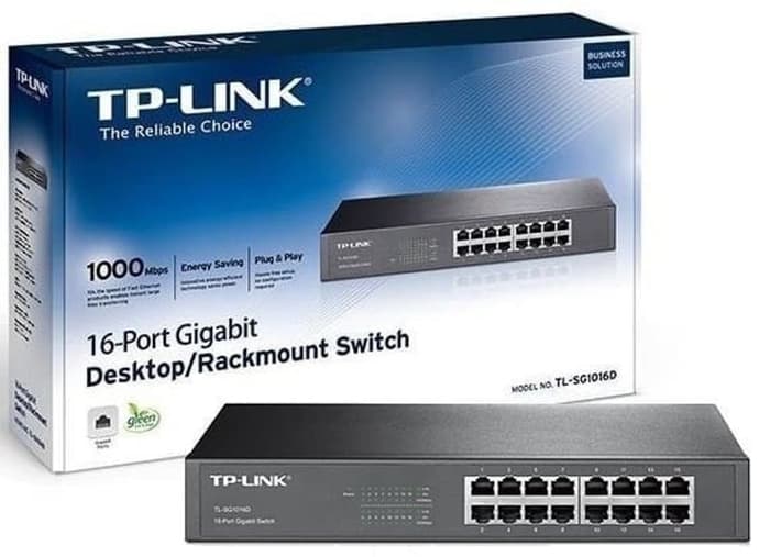 TP-LINK 16-PORT GIGABIT DESKTOP/RACKMOUNT SWITCH TL-SG1016D-محول شبكة تي بي لنك 16 منفذ جيجا بايت مكتبي/وحدة سيرفر